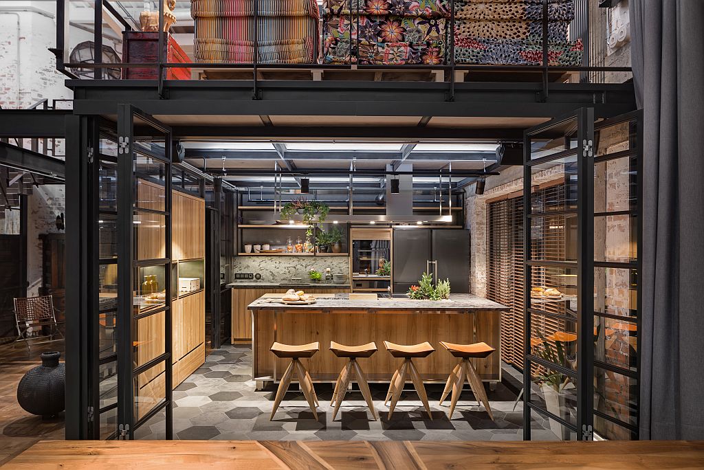 Set cucina moderna Loft Industrial con negozio di fiori Smob